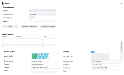 PROnetplan's user interface of the export function for PROFINET network conception